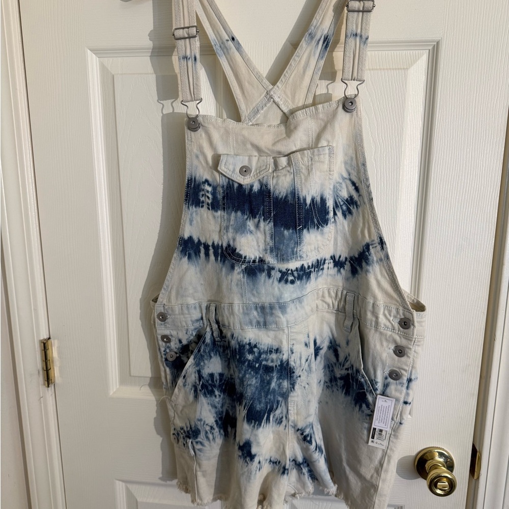 Plus Size No Boundaries Blue and Cream Tie-Dye Women Jeans Overalls